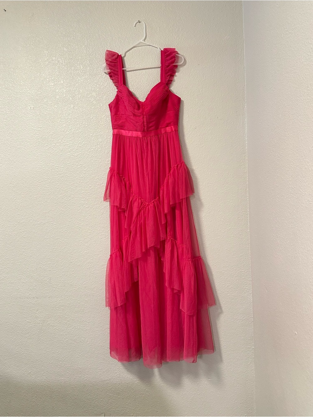 BCBG Maxazria Hot Pink Tiered Tulle Maxi Dress. New with tags. Size 8